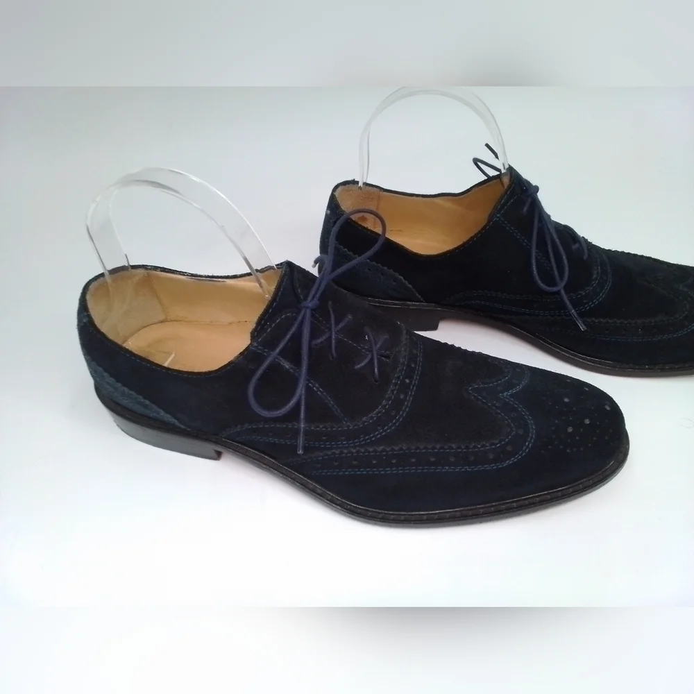 PAUL Fredrick NAVY BLUE Suede Leather Dress Shoes Mens Sz 10 Oxford Wingtips